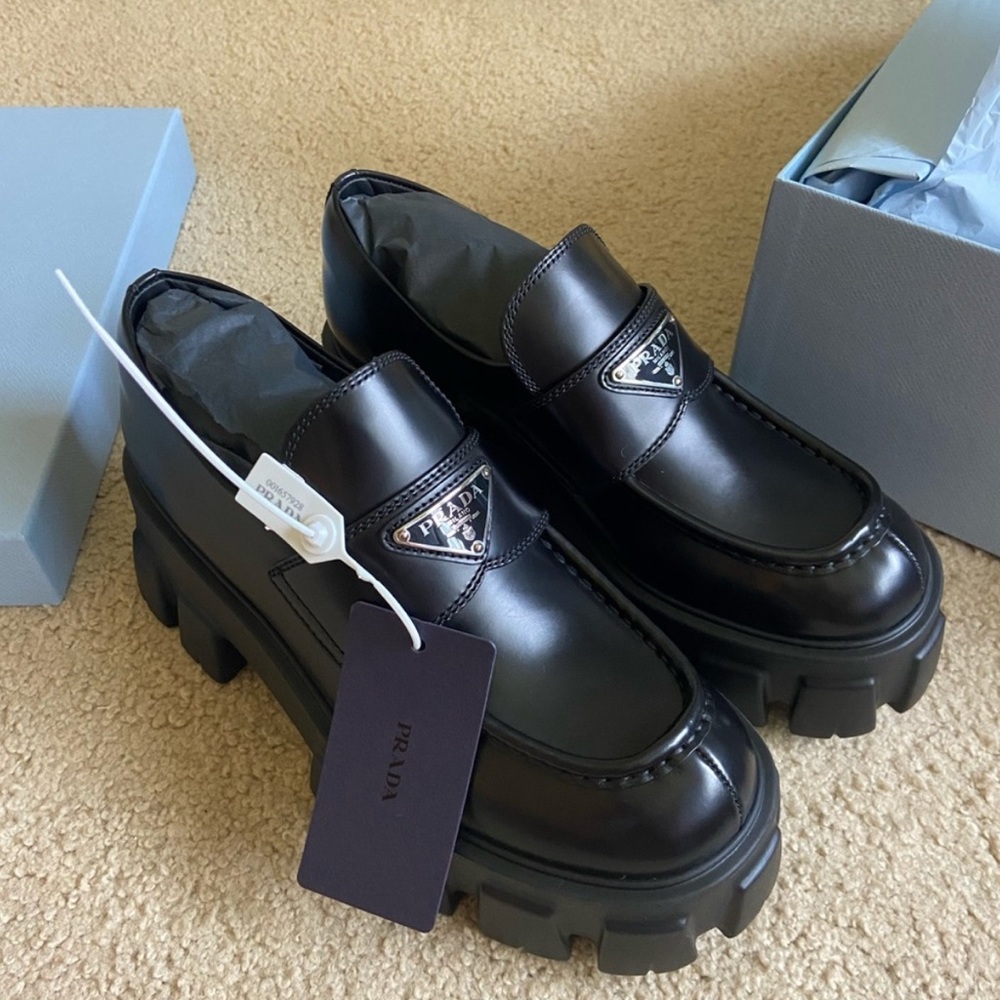 Prada Black Chunky Leather Loafers - Picture 3 of 11